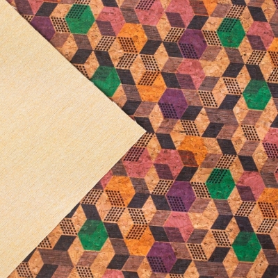 Geometric Cubes Print on Natural Cork Material COF-472