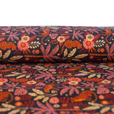 Natural Cork Fabric with Cheetah in Forest Pattern COF-475